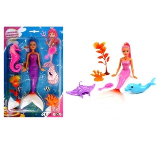 Păpușă sirenă mare pe card, 25 cm (2 buc.)