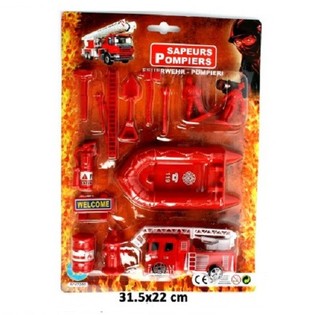 Mașină de Pompieri Pull Back + Set de Joacă Complet (24 buc.)