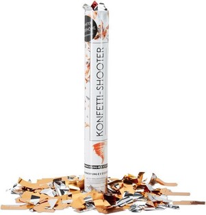 Tun de confetti &ndash; Culoare: Portocaliu/Argintiu 40 cm - lansator confetti pentru aniversări (10 buc.)