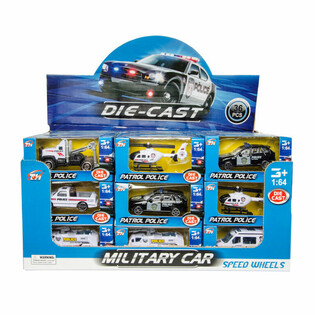 MIX VEHICULE DE POLIȚIE DIN METAL &Icirc;N DISPLAY (36 buc)