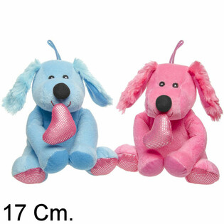 CĂȚELUȘ DE PLUȘ CU INIMĂ - 17 CM - CULORI MIX (12 buc.)