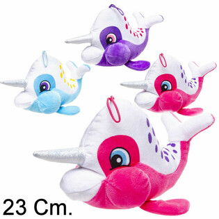 Narval de Pluș cu Corn - 23 cm - Culori Mixte (12 buc.)