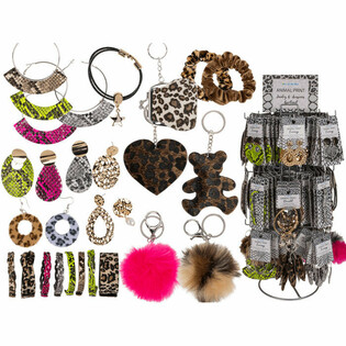**MEGA IEFTIN** EXPOZITOR ROTATIV COMPLET CU BIJUTERII ȘI ACCESORII ANIMAL PRINT (180 buc.)