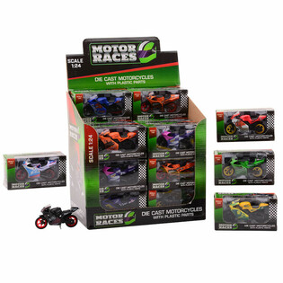 MOTOCICLETĂ SUPER SPORT DIE CAST, SCARA 1:24 &Icirc;N DISPLAY (24 buc.)