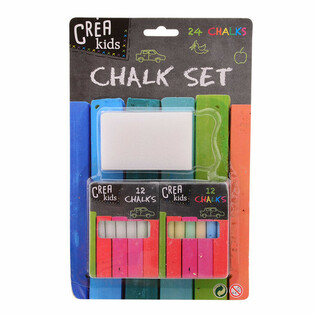 SET CREȚĂ PENTRU TABLĂ - INCL. 12x CRETE COLORATE ȘI 12x CRETE ALBE + BURETE PE CARTON (6 buc.)