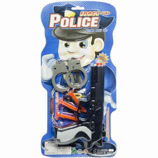 SET DE POLIȚIST PE CARTON - PISTOL CU 3 VENTOZE ȘI CĂTUȘE (6 buc.)