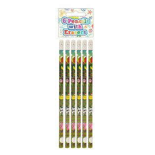 Set de 6 piese creioane și gume de șters animale de la fermă - Display (24 seturi)