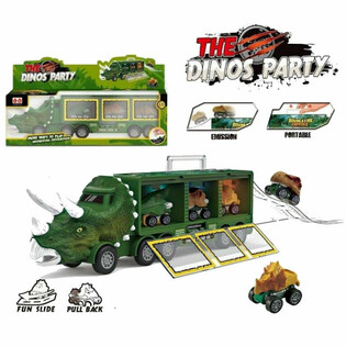 CAMION DINOZAUR CU 3x MAȘINUȚE DINO - SET DE JOACĂ &Icirc;N CUTIE CADOU