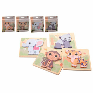 JOUECO - THE WILDIES FAMILY MIX PUZZLE DIN LEMN - De la 12 Luni (12 buc.)