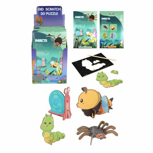 Display Puzzle 3D Răzuibil SCRATCH - Insecte (18 bucăți)
