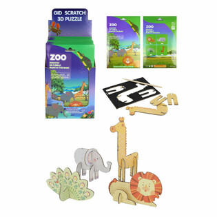 Puzzle Răzuibil 3D Animale de la Grădina Zoologică (Display 18 buc.)