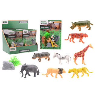 ANIMAL WORLD - SET DE JOACĂ ANIMALE SAFARI 10 PIESE PE CARD - &Icirc;N DISPLAY (12 buc.)
