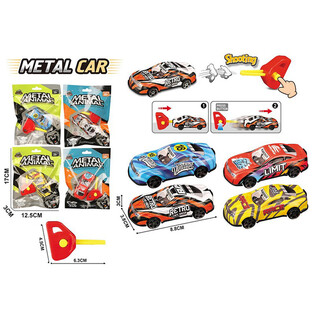 MAȘINĂ DIN METAL CU CHEIE DE LANSARE - &Icirc;N PUNGĂ CADOU - MIX CULORI (24 buc.)
